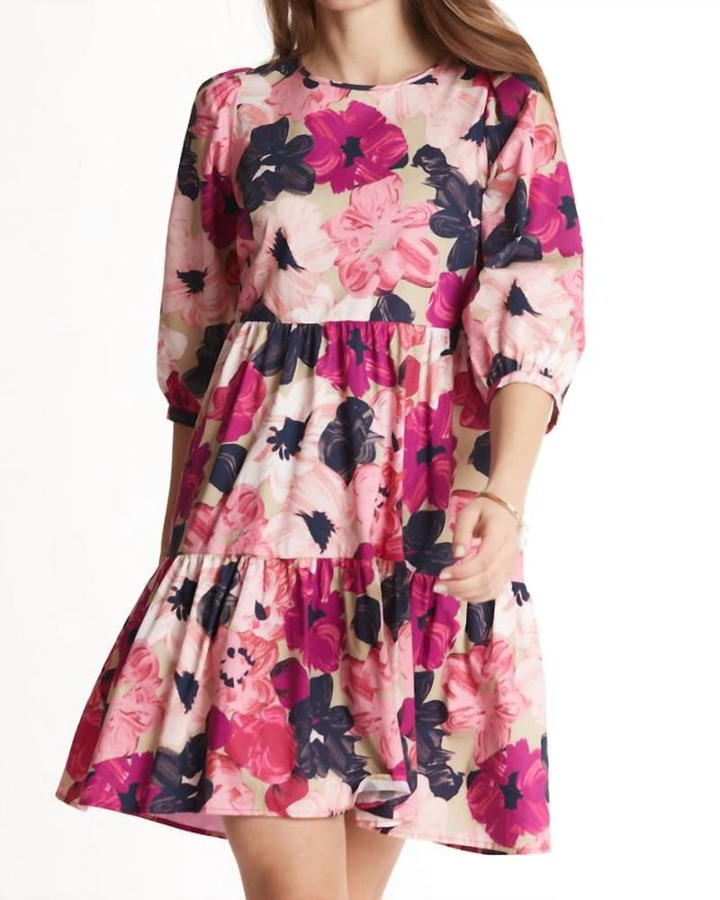 Front of a model wearing a size L Phoebe Cotton Skimmer Dress in Multi in Multi by Tyler Boe. | dia_product_style_image_id:337251